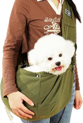 myneera SnuggleSling - Für müde Pfoten Wendbare Hundetragetasche klein bis 7,5 kg – Wendbare Tragetasche für kleine Hunde & Welpen – Verstellbarer Schultergurt, atmungsaktiv & waschbar (Olivgrün) von Azarton
