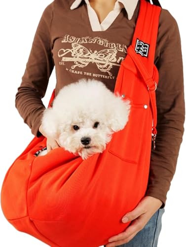 myneera SnuggleSling - Für müde Pfoten Wendbare Hundetragetasche klein bis 7,5 kg – Wendbare Tragetasche für kleine Hunde & Welpen – Verstellbarer Schultergurt, atmungsaktiv & waschbar (Orange) von Azarton