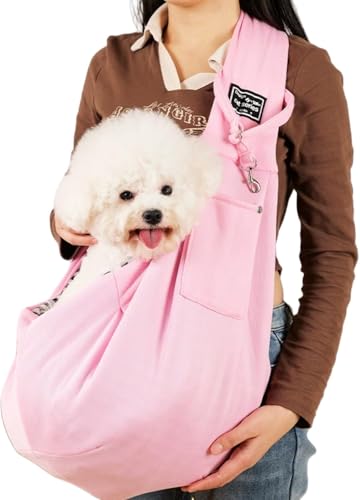 myneera SnuggleSling - Für müde Pfoten Wendbare Hundetragetasche klein bis 7,5 kg – Wendbare Tragetasche für kleine Hunde & Welpen – Verstellbarer Schultergurt, atmungsaktiv & waschbar (Rosa) von Azarton