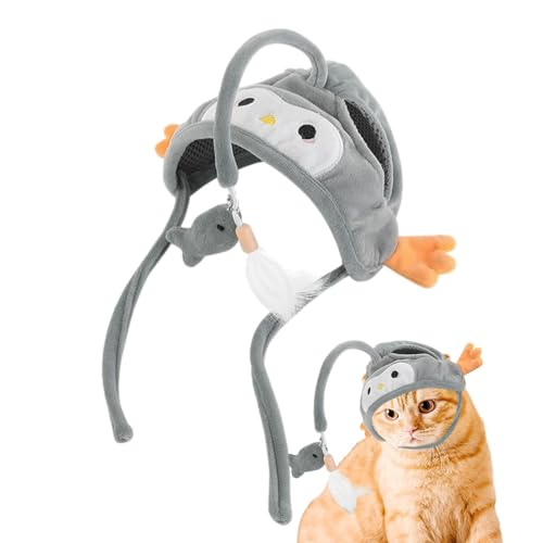 Aznever Katzenhut mit befestigtem Spielzeug,Am Kopf montierter Katzen-Teaser-Stick zur Selbstbedienung | Plüschkatzen-Selbstspielspielzeug, interaktives Katzenspielzeug für Kätzchen, schützende Möbel von Aznever