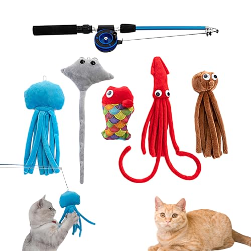 Aznever Katzenstab-Set, Katzenstab-Spielzeugset | Cartoon-Teleskop-Katzen-Casting-Spielzeug,Katzen-Anreicherungs- und Übungsspielzeug für gelangweilte Wohnungskatzen und Kätzchen von Aznever