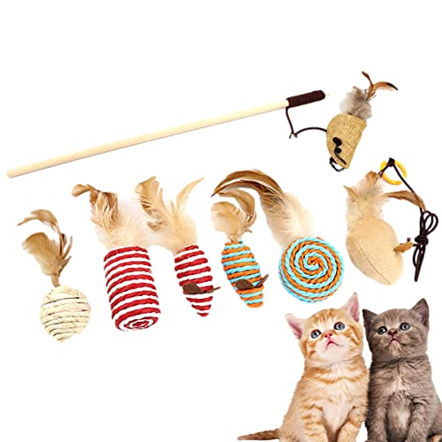 Aznever Lustiges Katzenspielzeug mit Federn, Spielspielzeug für Katzen mit Federn | Interaktives Federspielzeug-Set für Katzen,Set mit 7 lustigen Kätzchenspielzeugen, Katzen-Angelspielzeug von Aznever