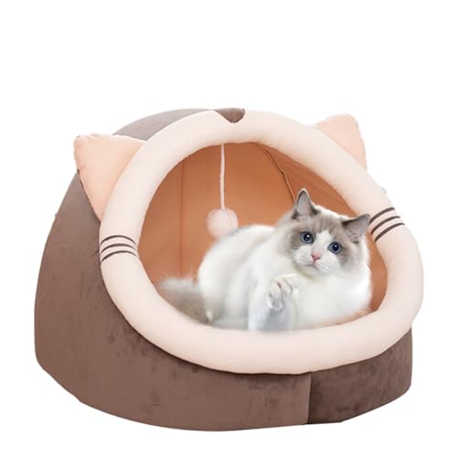 Katzenhöhle | Süßes halbgeschlossenes Katzenhaus mit Plüschballspielzeug - Gemütliche Haustierhöhle, bequemes Katzennest für Kätzchen, Winter, kaltes Wetter Aznever von Aznever