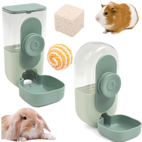 2 Pcs 800ml Automatischer Futterspender für Haustiere, Wasserzuführung，für Kleintierkäfige Kaninchenstall, Katze Welpe Meerschweinchen Chinchilla Vogel,1 Backenzahnstein+1 Sisalball-grün von AzulLanse