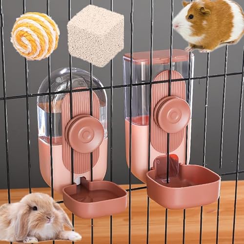 Hängendes automatisches Wasserset für kleine Haustiere, automatisches Schwerkraft-Futter- und Tränkeset, eingesperrter Haustiernapf, Kaninchen, Totoro, Igel, Frettchen, Opossum(rosa) von AzulLanse