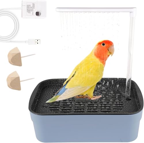 AzulLanse Vogelbad Duschwanne Papagei Automatische Badewanne mit Dusche,Haustier-Umlaufwasserbad,USB-Wasserpumpe,Sprühhebel,2 Molar Stone(grau) von AzulLanse