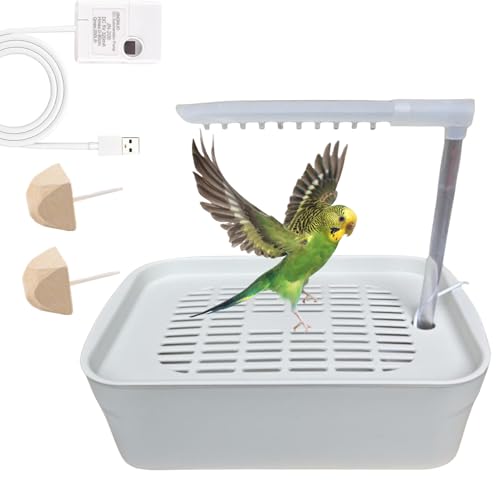AzulLanse Vogelbad Duschwanne Papagei Automatische Badewanne mit Dusche,Haustier-Umlaufwasserbad,USB-Wasserpumpe,Sprühhebel,2 Molar Stone (weiß) von AzulLanse