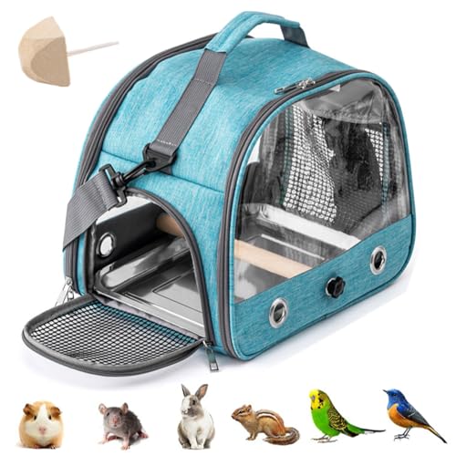 Rucksack für Vögel mit Holzstab,Vogel-Tragetasche mit Stehstange und Edelstahl-Tablett,Leichter Rucksack für Papagei,mit Edelstahl-Tablett und Stehstange,für Papageien,Sittiche (blau) von AzulLanse