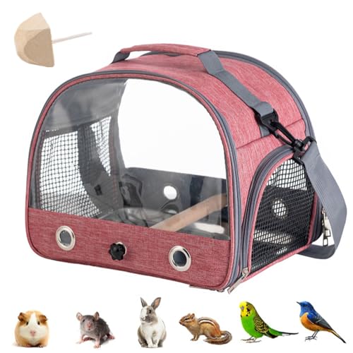 Rucksack für Vögel mit Holzstab,Vogel-Tragetasche mit Stehstange und Edelstahl-Tablett,Leichter Rucksack für Papagei,mit Edelstahl-Tablett und Stehstange,für Papageien,Sittiche (rot) von AzulLanse