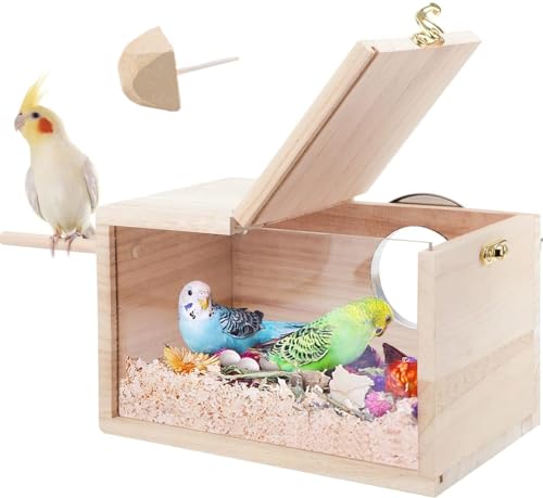 Sittich Nistkasten Transparentes Design,13 * 13 * 25cm,Thwartwise Vogelnest Brutkasten mit Barsch Holz Vogelkäfig Haus für Nymphensittich Turteltauben..., 1 Molarenstein von AzulLanse