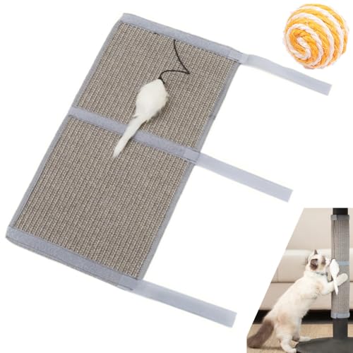 1 Stück Tischbein Katze Kratzbrett mit Bungee Cord Maus Spielzeug Sisal Kratzkissen Schutz für Möbel Bein Kratzpad Schutz Wickelgurt 63cm * 25cm + 1 Sisalkugel von AzulLanse