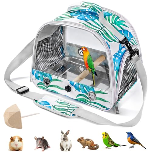 Rucksack für Vögel mit Holzstab,Vogel-Tragetasche mit Stehstange und Edelstahl-Tablett,Leichter Rucksack für Papagei,mit Edelstahl-Tablett und Stehstange,für Papageien,Sittiche-Blatt-Graffiti von AzulLanse