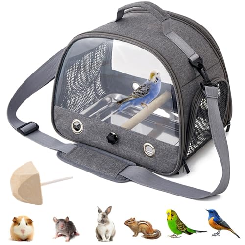 Rucksack für Vögel mit Holzstab,Vogel-Tragetasche mit Stehstange und Edelstahl-Tablett,Leichter Rucksack für Papagei,mit Edelstahl-Tablett und Stehstange,für Papageien,Sittiche,1 Backenzähne-grau von AzulLanse