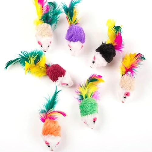 AzurePure 1PC Katze Interaktive süße weiche Katzenmaus Spielzeug Gefälschte Maus Bunte Federn Spaß Spiel Training Katze Kätzchen Heimtierbedarf katzenspielzeug Maus(Random 5pcs) von AzurePure
