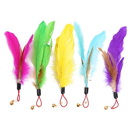AzurePure 5 Teile/los Ersatz Katze Feder Spielzeug Set Bunte Katze Spielzeug Feder Lustige Katze Stick Glocke Ball for Interaktive Katze Zauberstab katzenspielzeug Maus(3) von AzurePure
