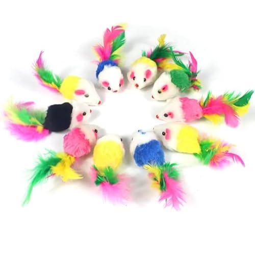 AzurePure Haustier Katzenspielzeug Kaninchenfell Falsche Maus Feder Regenbogen Maus Spielzeug Lustiges Spielspielzeug for Kätzchen Katzenspielzeug Interaktiv katzenspielzeug Maus(2) von AzurePure