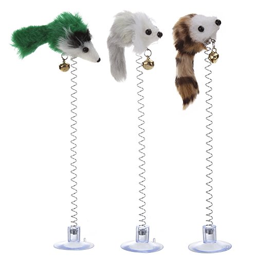 AzurePure Simulation Maus Katze Lustiges Spielzeug Zufällige Farbe Plüsch Kunststoff Trainingsfeder mit Glocke Haustiere Hunde Zubehör 20 x 10cm katzenspielzeug Maus(1PCS Random Color) von AzurePure