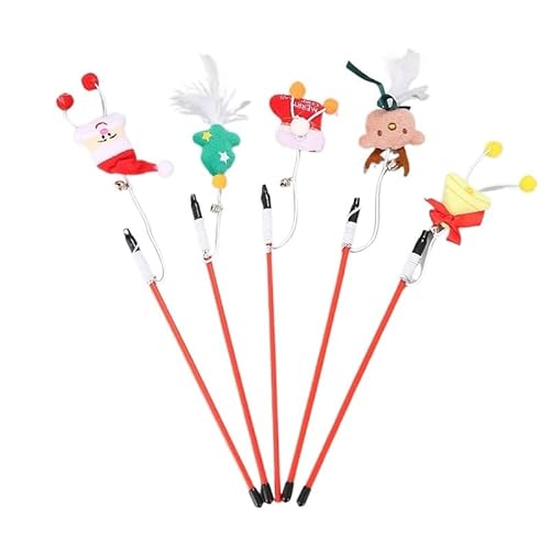 AzurePure Süße Tease Cat Sticks Weihnachtsthema Interaktive Haustier-Sticks Cartoon Weihnachtsmann Weihnachtsbaum Plüsch Puppe Glocke Katzenspielzeug katzenspielzeug Maus(01) von AzurePure