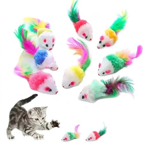 AzurePure Süßes Katzenspielzeug, weiche falsche Maus, Kätzchenspielzeug, lustiges Katzenspielzeug mit bunten Federn, interaktives Katzenspielzeug, Katzenzubehör katzenspielzeug Maus(5pcs) von AzurePure