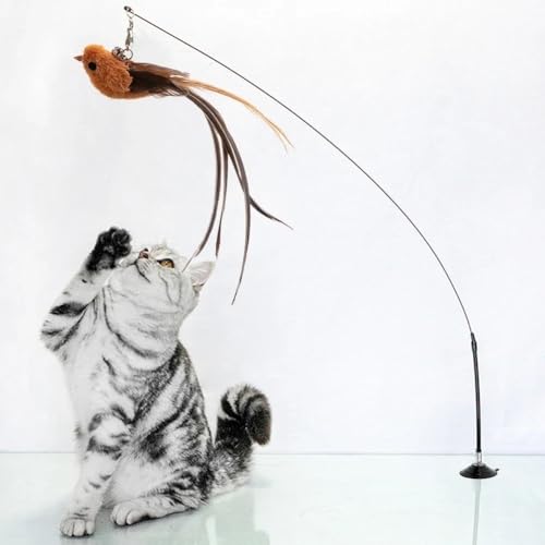 AzurePure asf Katzen-Simulationsvogel, interaktives Spielzeug, lustiges Federspielzeug mit freihändiger Feder, mit Glocke for Kätzchen, Teaser, Katzenbedarf kur(24) von AzurePure
