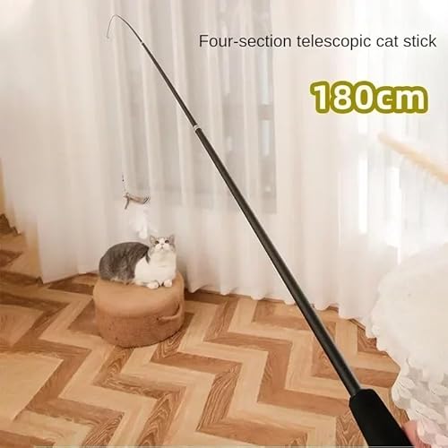 Vierteiliger Teleskop-Katzenstock, superlange Angelrute aus Kohlefaser, Kratzfeste Feder, Katzenspielzeug, Heimtierbedarf katzenspielzeug Maus(24) von AzurePure