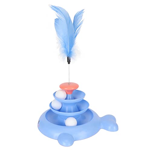 Azusumi Katzenballturm-Spielzeug, 3-stufige Abnehmbare Haustierbahn, Interaktives Spielzeug, Interaktives Katzenballspielzeug für Hauskatzen mit Neckender Feder für Kätzchenübungen (Blau) von Azusumi