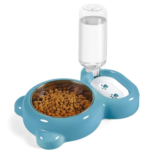 Hundenäpfe Katzenfutter und Wassernapf Set mit Wasserspender und Edelstahlnapf für Katzen und kleine Hunde - Blau von Azwraith