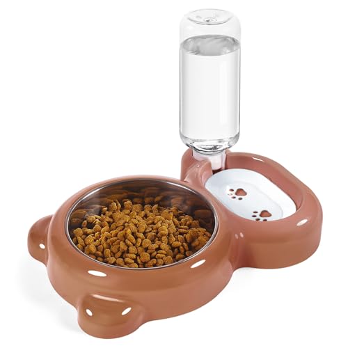 Hundenäpfe Katzenfutter und Wassernapf Set mit Wasserspender und Edelstahlnapf für Katzen und kleine Hunde - Braun Hundenäpfe Katzenfutter und Wassernapf Set mit Wasserspender und Edelstahlnapf für Katzen und kleine Hunde - Braun von Azwraith