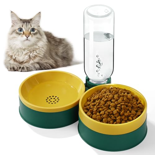 Azwraith Katzenfutterschüssel Katzennäpfe Schnurrhaare Freundlich mit Wasserspender für Katzen und kleine Hunde von Azwraith