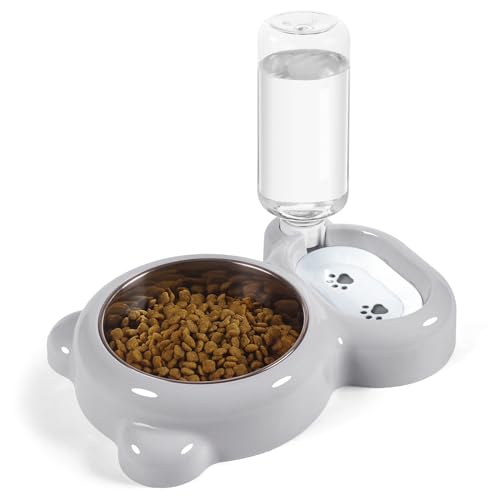 Hundenäpfe Katzenfutter und Wassernapf Set mit Wasserspender und Edelstahlnapf für Katzen und kleine Hunde - Grau Hundenäpfe Katzenfutter und Wassernapf Set mit Wasserspender und Edelstahlnapf für Katzen und kleine Hunde - Grau von Azwraith