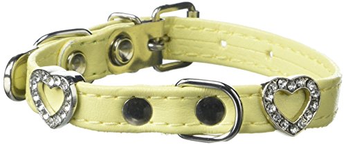 B & F 03130S Hundehalsband dekoriert mit Herzchen, Leder, gelb von B & F