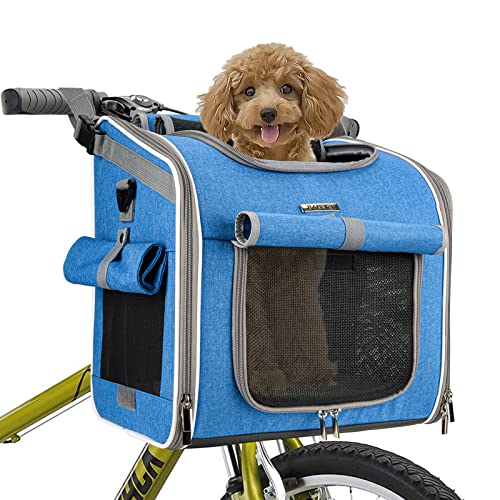 BABEYER Fahrradträger für Haustiere, Hundefahrradkorb, erweiterbarer, weicher Fahrradtransportrucksack mit 4 offenen Türen - Blau von BABEYER
