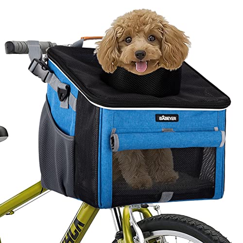 BABEYER Hundefahrradkorb, weicher Fahrradträger mit 4 Mesh-Fenstern für kleine Hunde, Katzen und Welpen - Blau von BABEYER