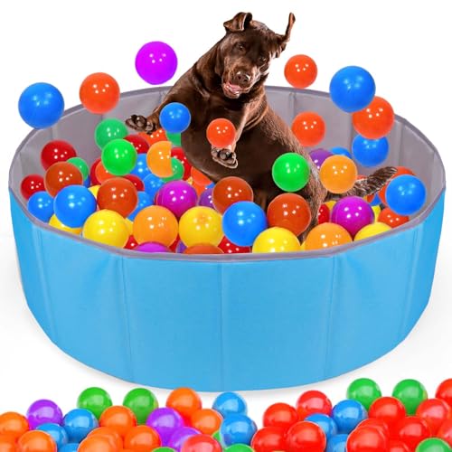 BABORUI Hunde-Bällebad mit 100 Bällen im Lieferumfang enthalten, faltbarer Hunde-Bällebad für Hunde mit zusammenklappbaren Memory-Stahl-Pads, tragbares, interaktives Hunde-/Katzenspielzeug für drinnen von BABORUI