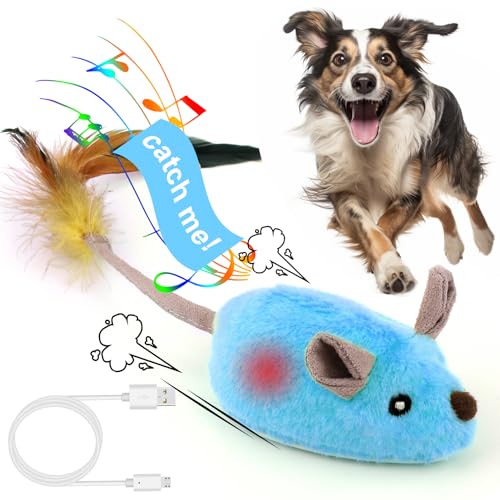 BABORUI Interaktives Hundespielzeug Maus, entfliehende Mäuse, quietschendes Hundespielzeug mit Lichtern und automatischer Drehung, wiederaufladbar, bewegliches Hundespielzeug für von BABORUI