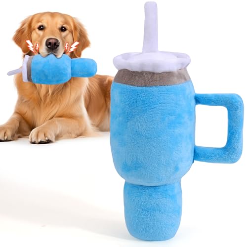 BABORUI Niedlicher quietschender Hunde-Spielzeugbecher, Geburtstagsspielzeug für aggressive Kauer, Sicherheitsdesign, Hundespielzeug für kleine, mittelgroße und große Hunde (blau) von BABORUI