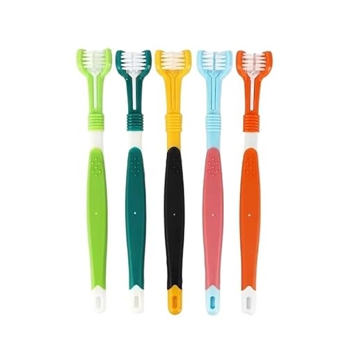 BADALO Tragbare 3-seitige Haustier-Zahnbürste, Mehrwinkel-Mundpflege, Hunde, Katzen, Katzen, saubere Mundzahnbürste (Color : Light Green) von BADALO