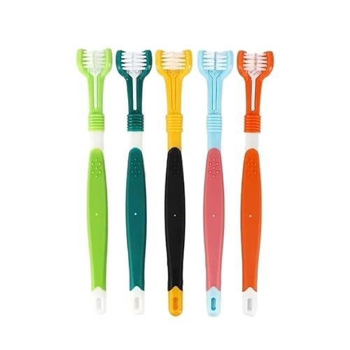 BADALO Tragbare 3-seitige Haustier-Zahnbürste, Mehrwinkel-Mundpflege, Hunde, Katzen, Katzen, saubere Mundzahnbürste (Color : Orange) von BADALO
