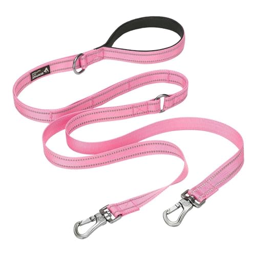 Doppelhaken-Hundeleine, Haustier-Traktionsseil, Laufgriff, Bungee-Leine, reflektierendes Seil for mittelgroße Hunde (Color : Pink) von BADALO