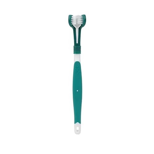 Dreiseitige Zahnbürste for Haustiere, dreiköpfige Zahnbürste mit Mehreren Winkeln, zur Reinigung von Hunden und Katzen, Bürste for Mundgeruch, Zahnpflege-Werkzeug (Color : Dark Green) von BADALO