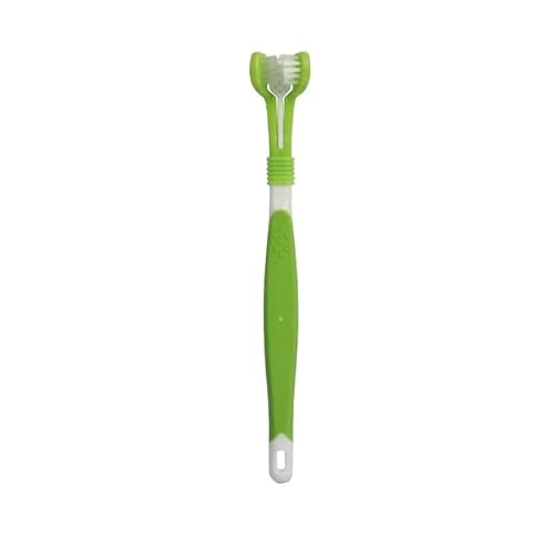Dreiseitige Zahnbürste for Haustiere, dreiköpfige Zahnbürste mit Mehreren Winkeln, zur Reinigung von Hunden und Katzen, Bürste for Mundgeruch, Zahnpflege-Werkzeug (Color : Green) von BADALO