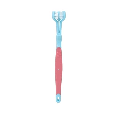 Dreiseitige Zahnbürste for Haustiere, dreiköpfige Zahnbürste mit Mehreren Winkeln, zur Reinigung von Hunden und Katzen, Bürste for Mundgeruch, Zahnpflege-Werkzeug (Color : RED) von BADALO