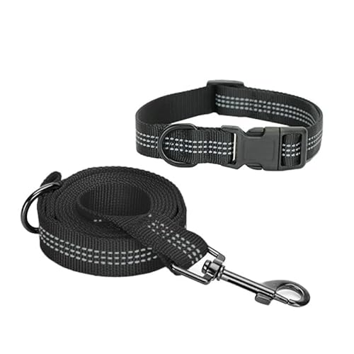 Haustier-Halsband-Leine-Set, Hunde- und Katzenhalsband und verstellbare Leine (Color : Black Set, Size : L) von BADALO