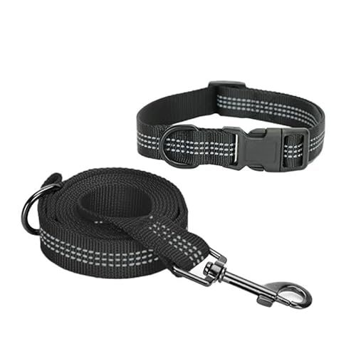 Haustier-Halsband-Leine-Set, Hunde- und Katzenhalsband und verstellbare Leine (Color : Black Set, Size : M) von BADALO