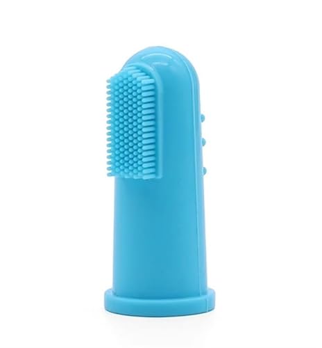 Haustier-Silikon-Fingerbürste for Hunde und Katzen, weiche Fingerbürste, Zahnreinigung, Mundgeruch, Pflege, Haustierpflege (Color : Blue) von BADALO