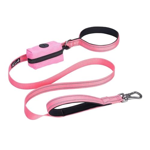 Haustierleine mit Futterbeutel, Zugseil for Hunde, Freisprecheinrichtung, Bungee-Leine, Aufbewahrungstasche for Hundefutternäpfe, verstellbare Mini-Tasche (Color : Pink) von BADALO