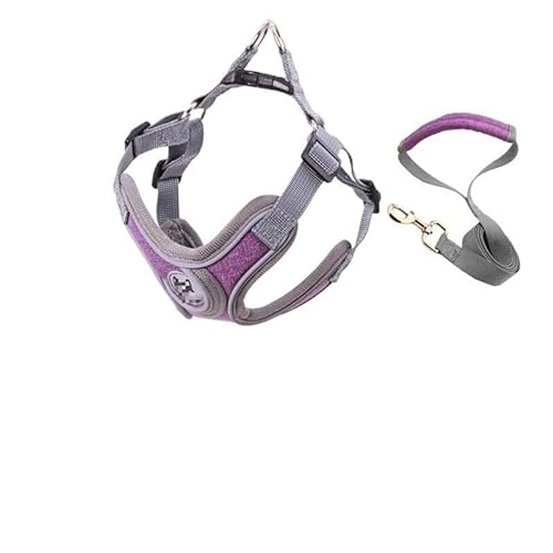 Hundegeschirre, Leinen-Set, reflektierend, verstellbar, Hundehalsband, Hundeleine, mittelgroße und kleine Hundezubehör, Welpenweste for französische Bulldogge (Color : Purple Set, Size : L) von BADALO