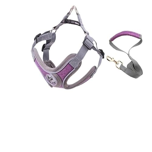Hundegeschirre, Leinen-Set, reflektierend, verstellbar, Hundehalsband, Hundeleine, mittelgroße und kleine Hundezubehör, Welpenweste for französische Bulldogge (Color : Purple Set, Size : M) von BADALO