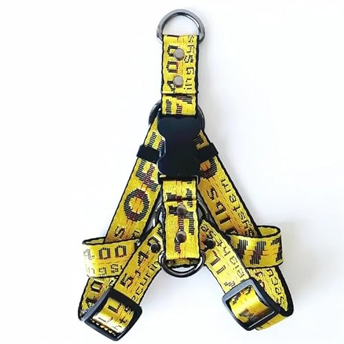 Hundehalsband-Leine-Set, Goldkette, Nylon, Hundehalsband, Leine, langes Seil, beschriftetes Halsband, Perro-Halsband for Pitbull-Welpen (Color : Yellow Harness, Size : L) von BADALO