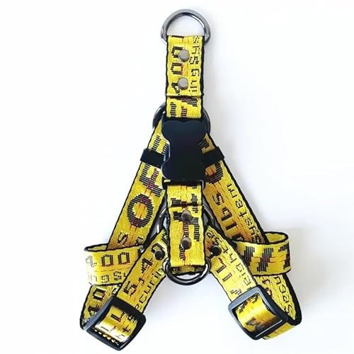 Hundehalsband-Leine-Set, Goldkette, Nylon, Hundehalsband, Leine, langes Seil, beschriftetes Halsband, Perro-Halsband for Pitbull-Welpen (Color : Yellow Harness, Size : M) von BADALO
